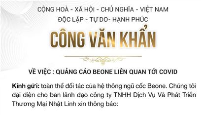 Công văn khẩn về việc quảng cáo Beone liên quan tới Covid